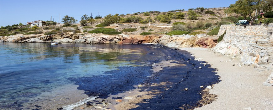 A shoreline covered in oil after a transformer failure released thousands of gallons of oil into the water because the facility did not meet SPCC plan requirements.