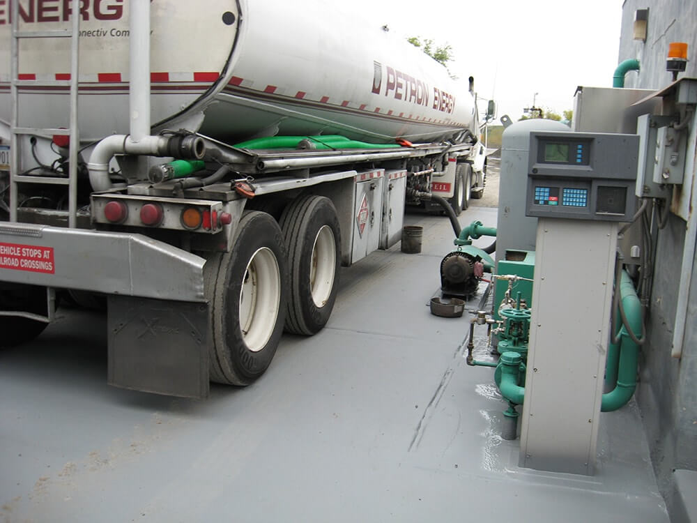 Fuel containment coatings applied on fuel loading areas